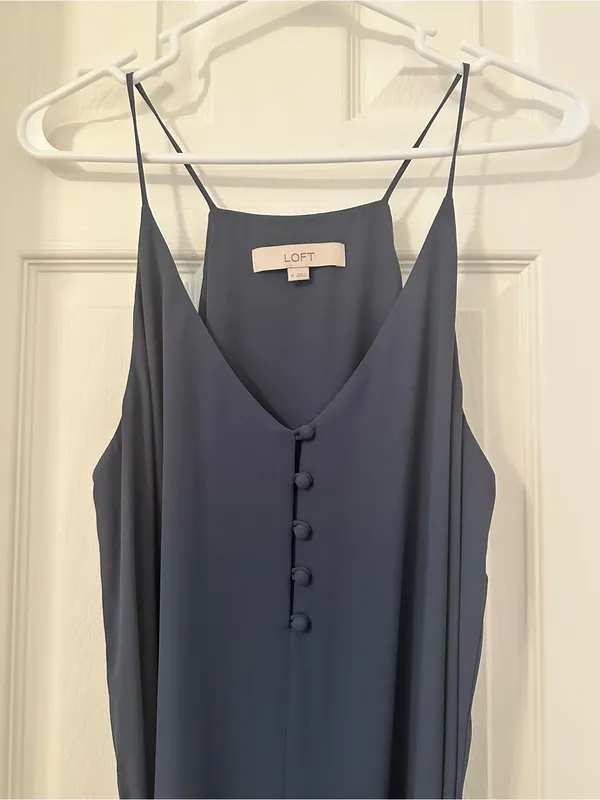 LOFT Dark Navy Slip Midi Dress with Tie Waist - Image 3