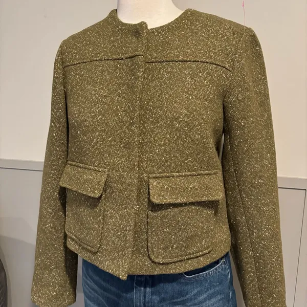 A New Day Green Gold Metallic Speckled Tweed Blazer Jacket - Image 2