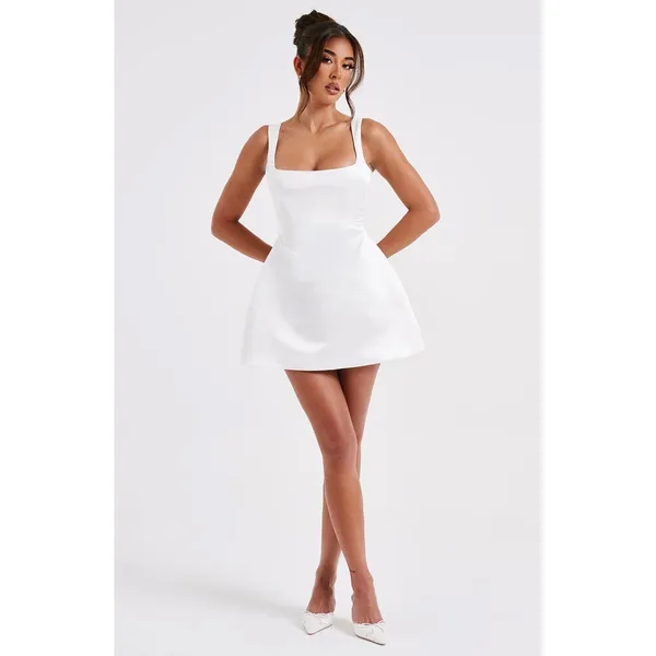 NWT Babyboo Sofie Ivory Satin Square Neck Fit & Flare Mini Dress Womens Size XS - Image 7
