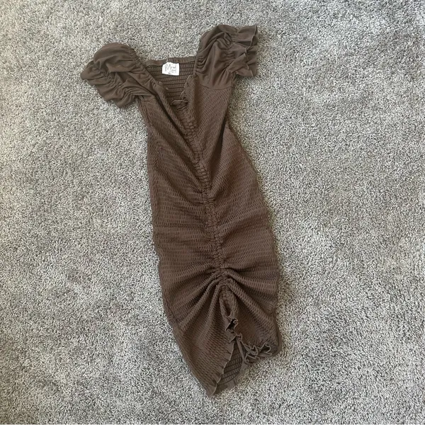 Brown Ruched Midi Dress - Image 2