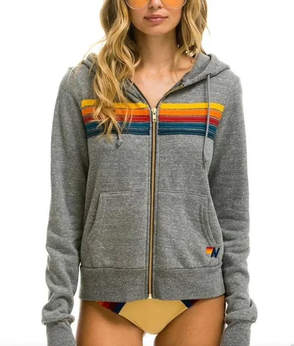 Aviator nation 5 STRIPE HOODIE - HEATHER GREY - Image 9