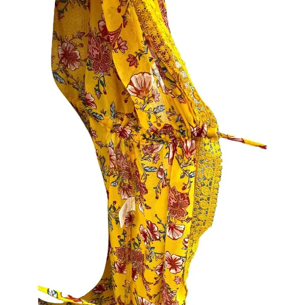 Derek‎ Heart Short Sleeeve Floral Cover Up Tie Up Kimono Large Boho Festival - Image 7