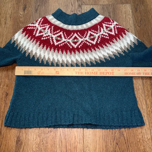 American Eagle Teal Fair Isle Mock Neck Knit Sweater XS Nordic Pullover Ski cozy - Image 6