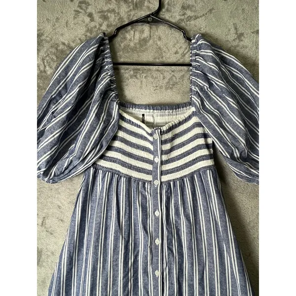 Emerson Fry‎ x Love Tomas Striped Smocked Cotton Maxi Dress Puff Sleeve XS/S - Image 3