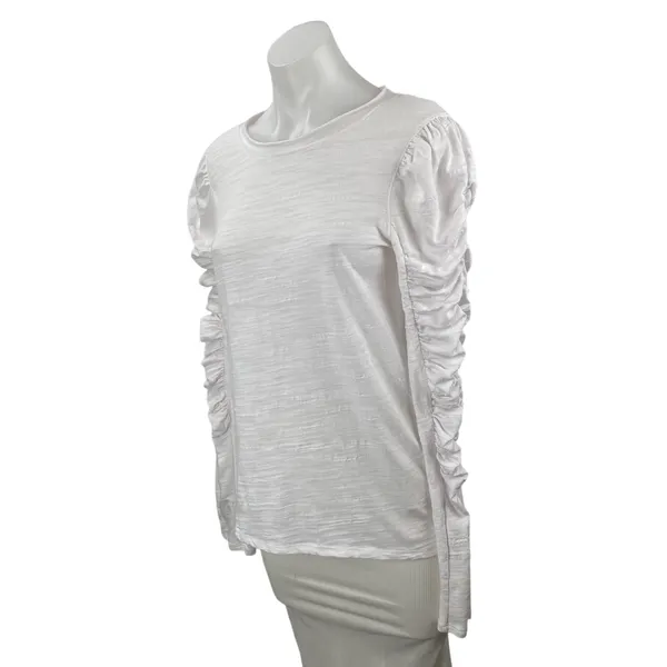 Free People We The Free White Ruched Long Sleeve Crew Neck Blouse Top Size M - Image 3