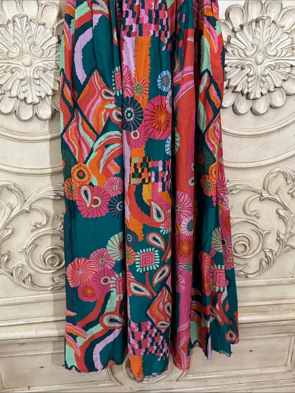Farm Rio x Anthropologie Pleated Tropical Palm Midi Dress Size XXSmall - Image 6