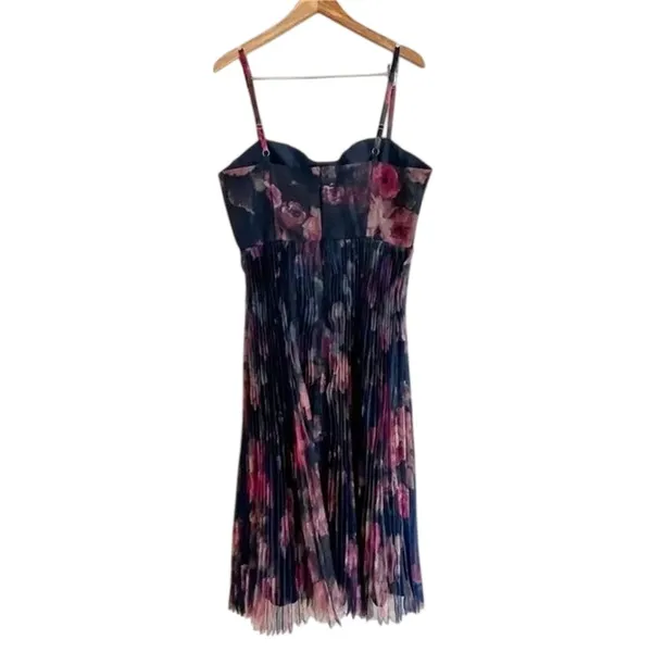 Lulus Alluring Invite Midnight Blue Floral Pleated Bustier Sleeveless Midi Dress - Image 6
