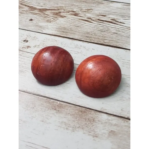 Vintage Clip On Earrings - Wood Domed Circle Earrings Large - 1.25" - Image 2