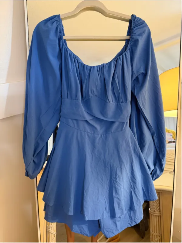 NEW Off Shoulder Shorts Romper Lantern Long Sleeve Ruffle Belted XL - Image 5