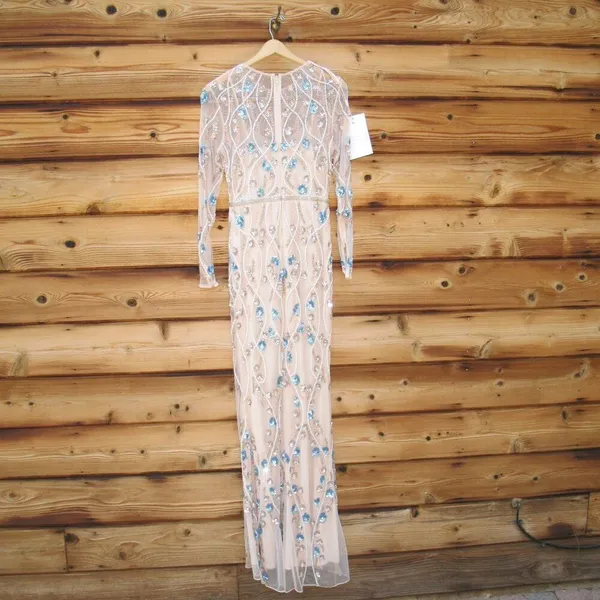 MAC DUGGAL 93772 Cream Floral Embellished Long Sleeve Gown Dress Size 4 - Image 10