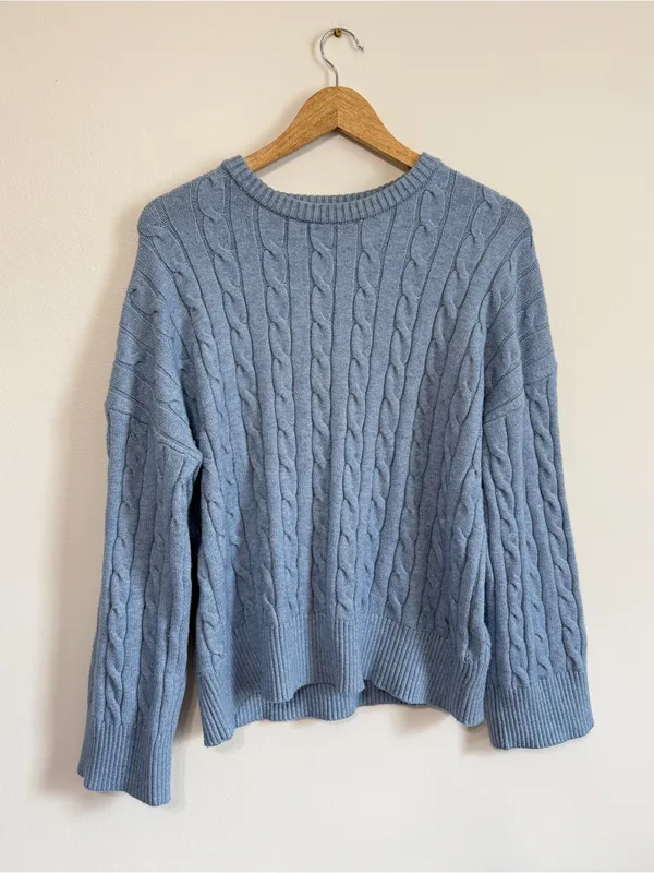 Cotton On Blue Cable Knit Crewneck Sweater Jumper Size Medium Box Fit - Image 2