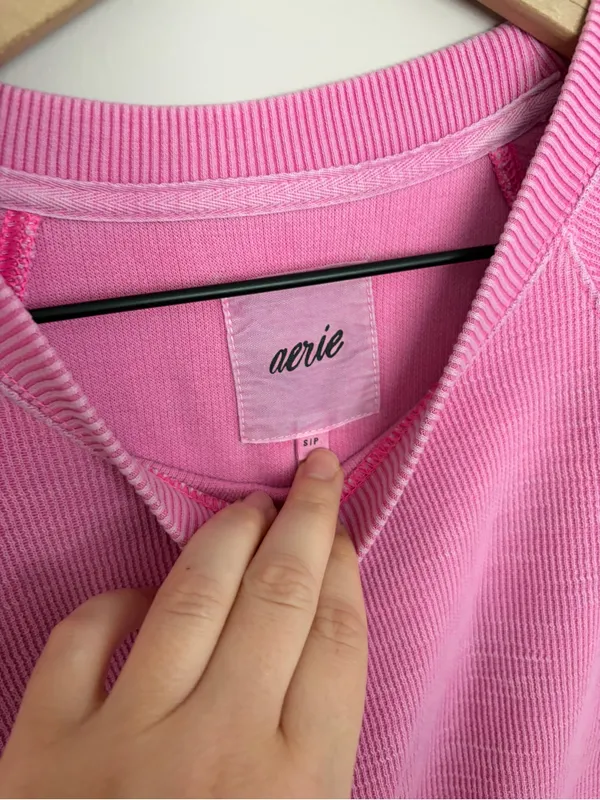 Aerie Lightweight Ribbed Crop T-Shirt Pink Small - Image 2