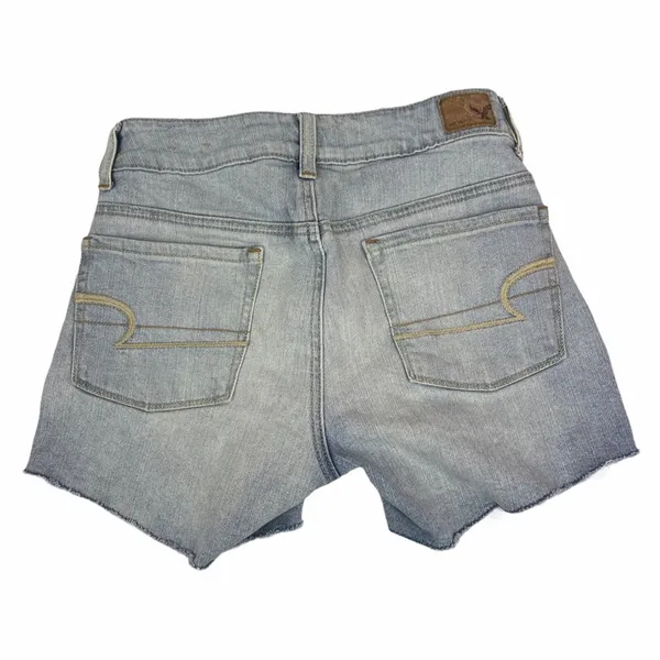 American Eagle Denim Cutoff Shorts Stretch High Rise Light Wash‎ Raw Hem Size 2 - Image 3