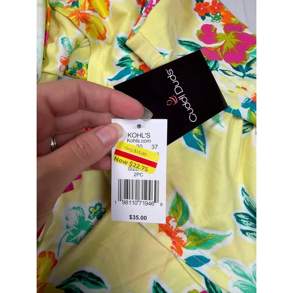 Cuddl Duds Pajama Set Womens XXL Yellow Floral Tank Top Shorts Drawstring NWT - Image 5