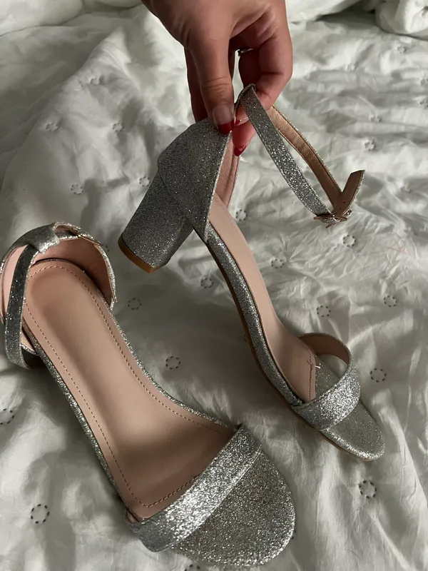 Silver Sparkly High Heels Size 6.5 - Image 2