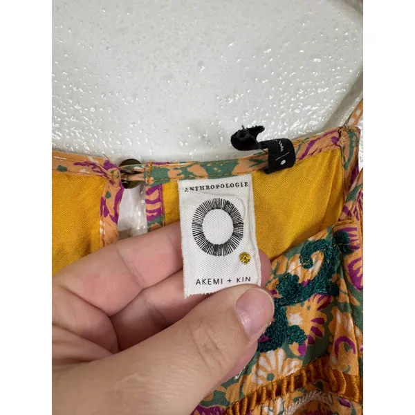 Anthropologie Akemi + Kin Yellow Floral Embroidered Halter Tank Top Size 10 - Image 3