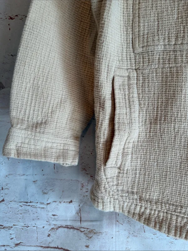 Madewell XS shacket Cream Quilted Button-Up Jacket pockets 100% cotton textured - Image 2