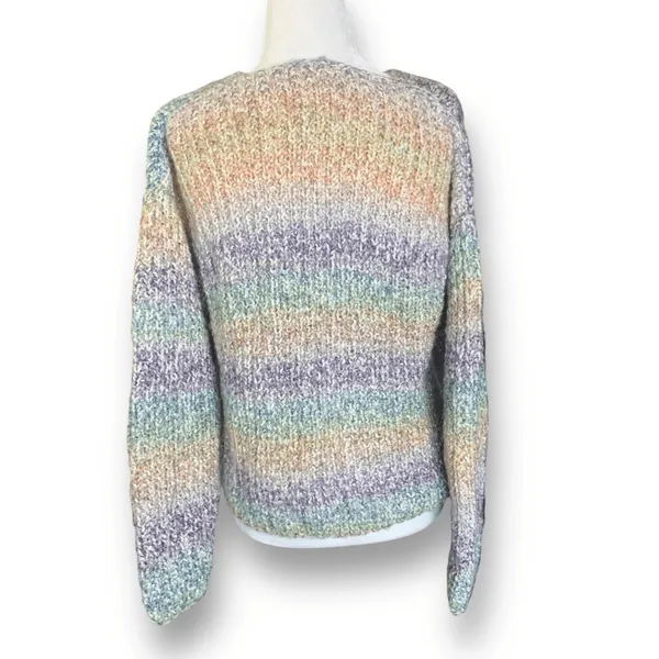 Vintage‎ Pastel Ombre Hand Knit Cardigan Chunky Cropped Sweater Rainbow Cozy - Image 6
