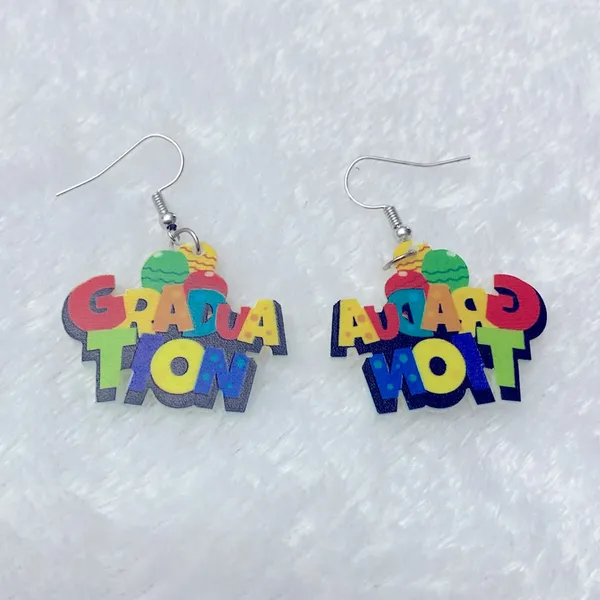 Chic Acrylic Graduation Colorful Letter Design Celebration Earrings - Image 2