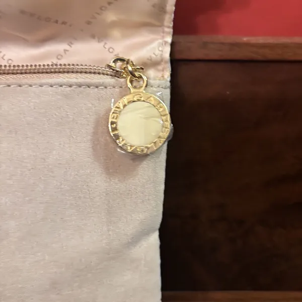 BVLGARI Fabric Cosmetic Makeup Bag‎ Suede Clutch Pouch Beige Gold - Image 5