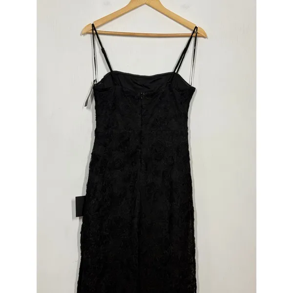 Lulus Joni Maxi Dress Women's Size Medium Black 3D Floral Applique Lace Slit NWT - Image 6