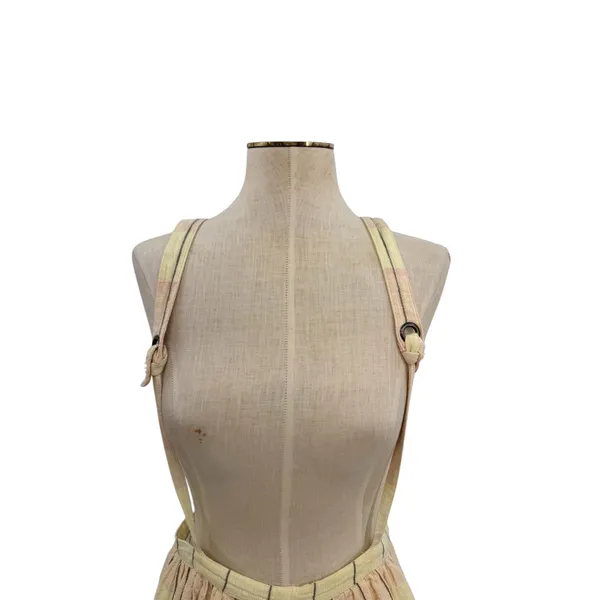 Free People Plaid Breeze Suspender Mini Skirt‎ Dress Yellow Linen Blend Size 4 - Image 4