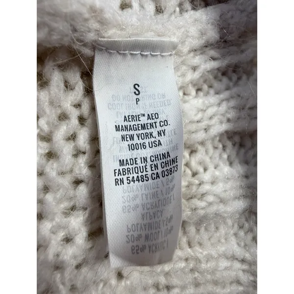 Aerie Cream Chunky Knit Sweater OS Sm Wool Blend Cozy Cottagecore D44 - Image 4