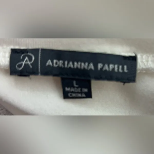 Adrianna Papell L Asymmetrical Textured Trim Women's Top in White - Image 7