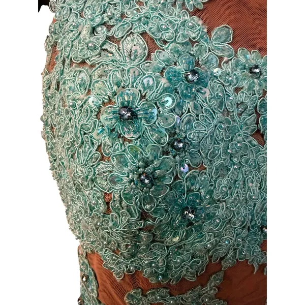 Sherri Hill 11052 Aqua Lace Tiered Ruffle Gown – NWT – Size 4 – $498 Retail - Image 7