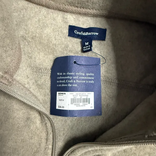 Croft & Barrow Tan Fleece Quarter Zip Pullover Men's Medium - Image 6