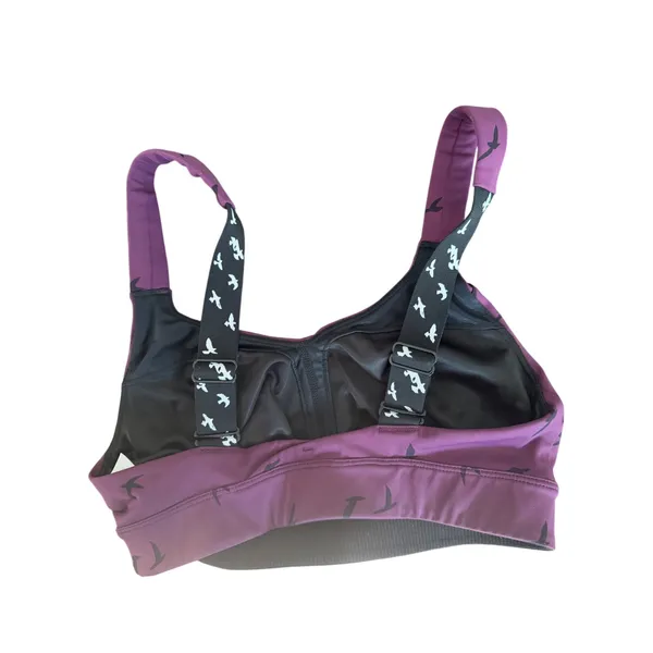 Oiselle purple sports "QUEEN bra" soaring bird silhouette print. Size 4 - Image 2