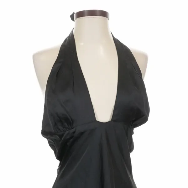 NIA Black Satin Plunge Halter Mini Dress Small Open Back Y2K Indie - Image 3