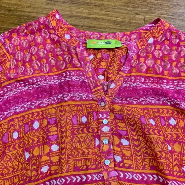 Rockflowerpaper Co. Women Blouse Top Pink Orange Patterned 3/4 Sleeve Size Large - Image 2