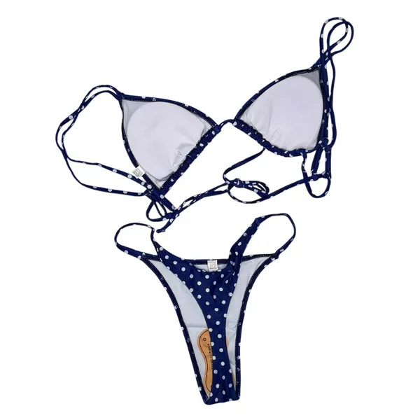 Source Unknown Polka Dot Triangle Bikini Thong 2P Set Navy Swimsuit | M - Image 2