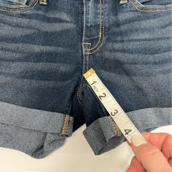 AEROPOSTALE Dark‎ Blue Wash Cuffed Denim Midi Shorts Size 2 Classic Summer - Image 7