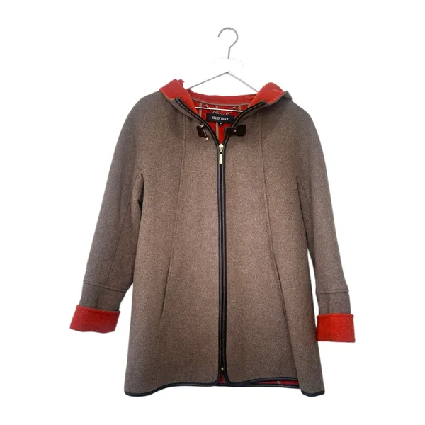 Ellen Tracy Wool Blend Hooded Car Coat Gray Orange Lining Size 4 - Image 2