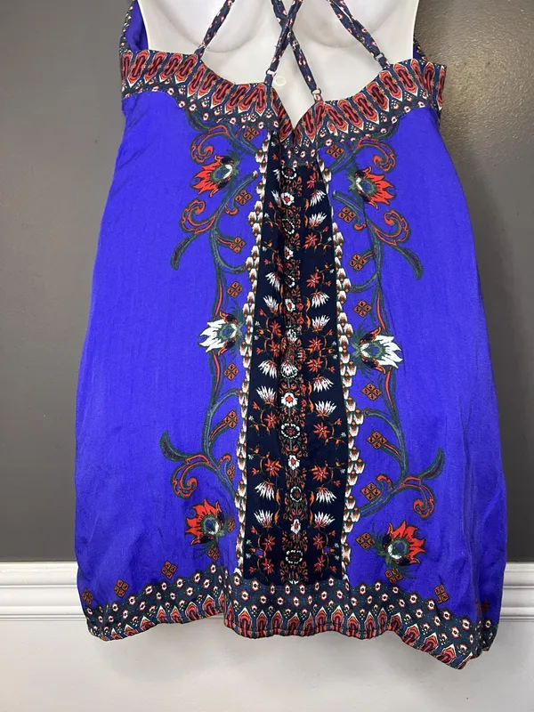 Ecote Dress Womens Large Blue Floral Criss Cross Back Slip Sundress Strappy Boho - Image 7