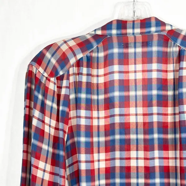Madewell Broadway & Broome Size Large Top Pemberley Blouse‎ Silk Plaid 1236 - Image 10