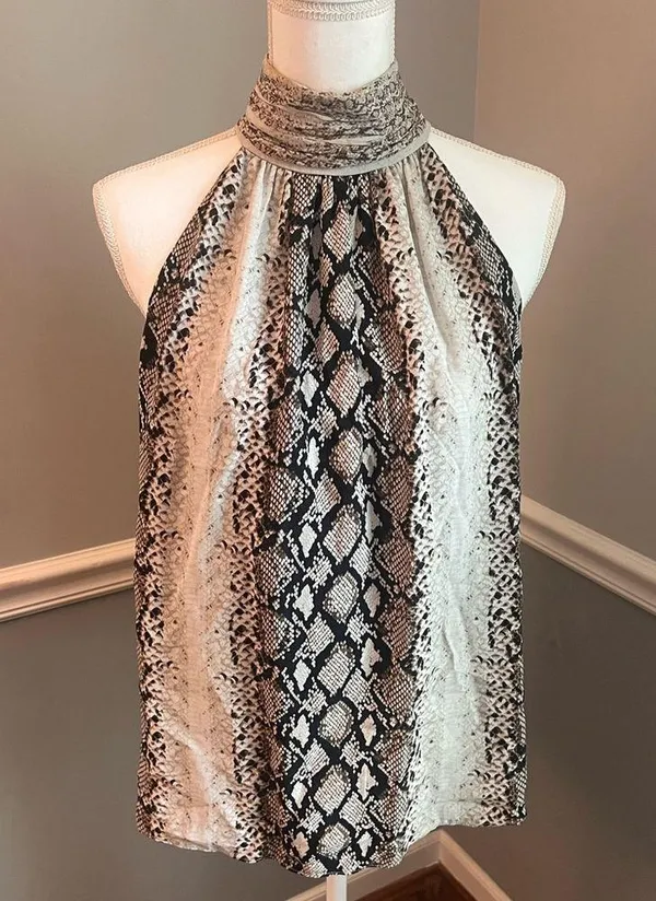 Joie Erola Mock-Neck Snakeskin Print Top – Size Small - Image 3