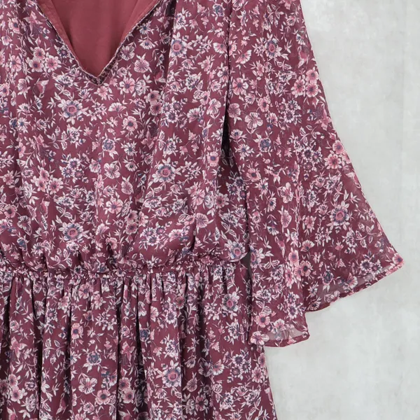 Speechless Purple Floral Fit Flare‎ Boho Ruffle Flirt Bell Sleeve Dress Plus 1X - Image 4