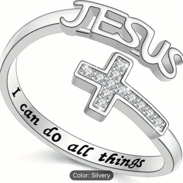 Stainless Steel Silver Engraved Ring “I can do all things” Adjustable Ring S 7-9 - Image 2