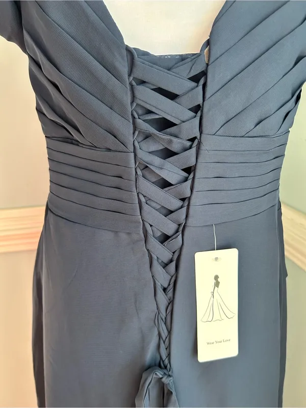 Ruffled Sleeve Maxi Dress in Dusty Blue size 10 - Image 4