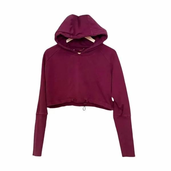 Gymshark Cropped Pullover Hoodie Drawstring Maroon M - Image 2