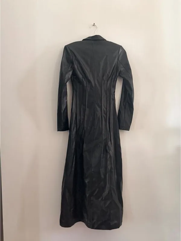 Princess Polly Speak Easy Long Line Faux Leather Coat Black - Image 5