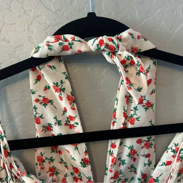⭐️Nasty Gal white, pink and red rose print maxi dress with halter size 2 - Image 11