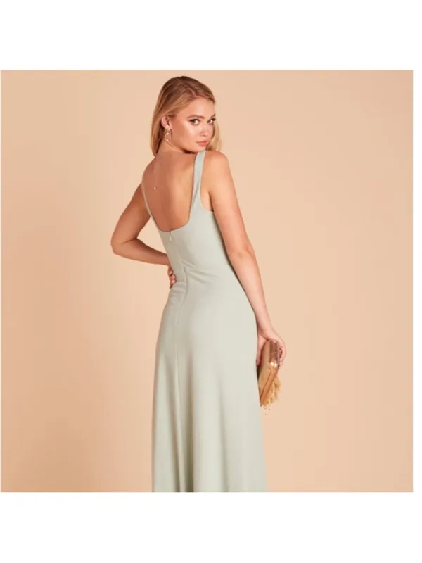 Birdy Grey Alex Crepe Sage Green Square Neck Bridesmaid Maxi Dress Gown Small - Image 5