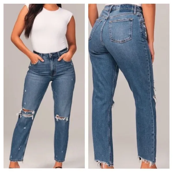 NEW Abercrombie & Fitch The Mom High Rise Distressed‎ Ankle Jeans Sz 28 - Image 2