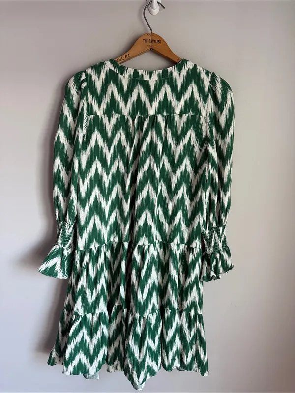 TUCKERNUCK Pomander Place green IKAT Kenzo Dress Small - Image 3
