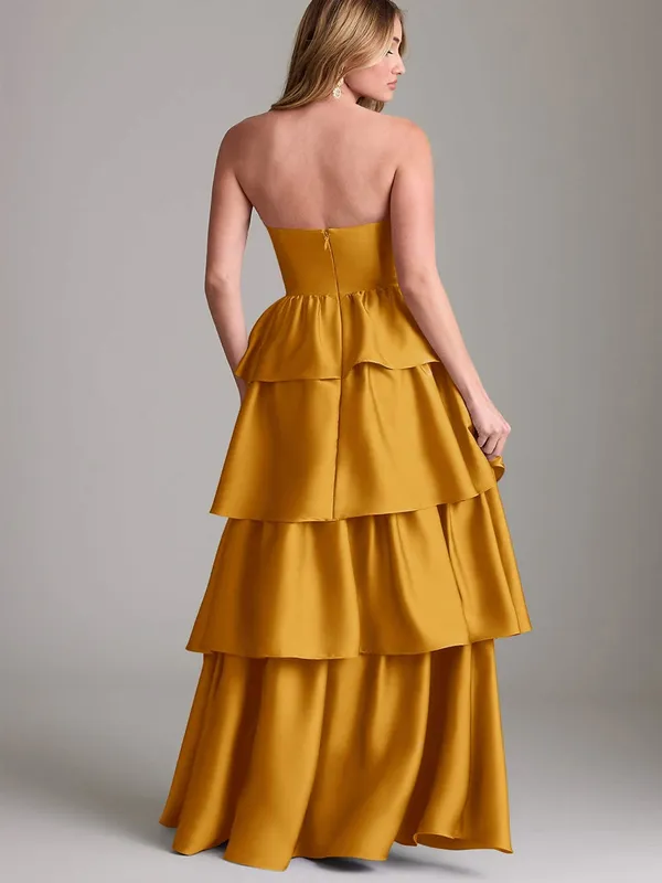 Azazie Faye Butterscotch A-Line Ruched Stretch Satin Dress size 12 NEW party - Image 8