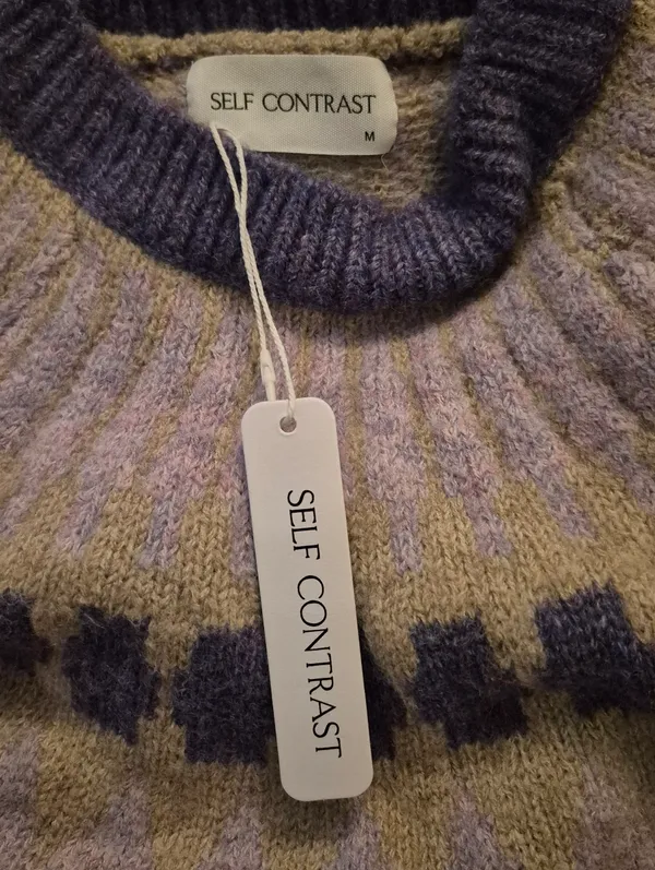 Women’s Tan Purple Size M Soft Fair Isle Pullover High Neck Knit Sweater - Image 11